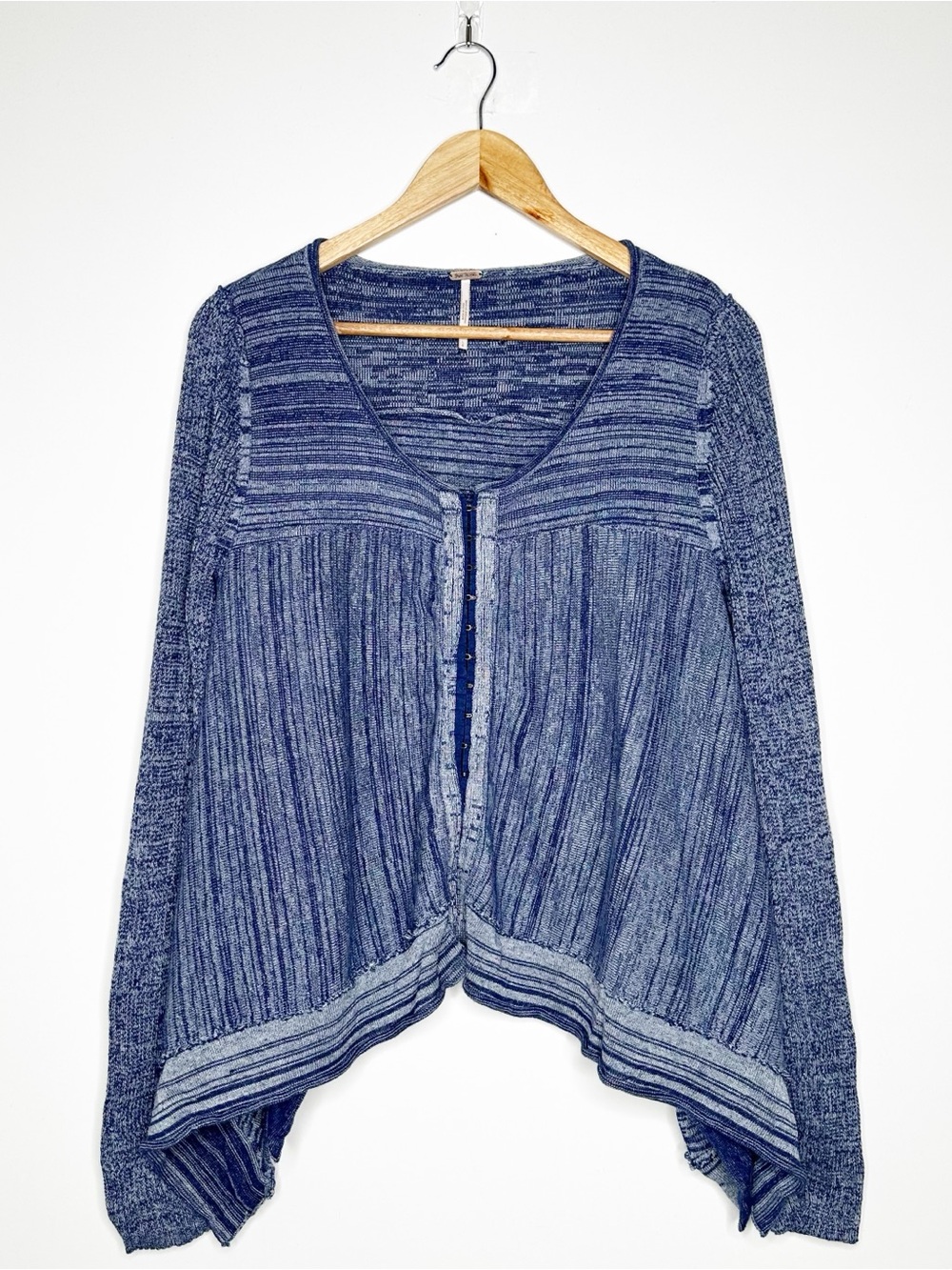 Free People Blue Asymmetrical Hook & Eye Cardigan Sweater Large